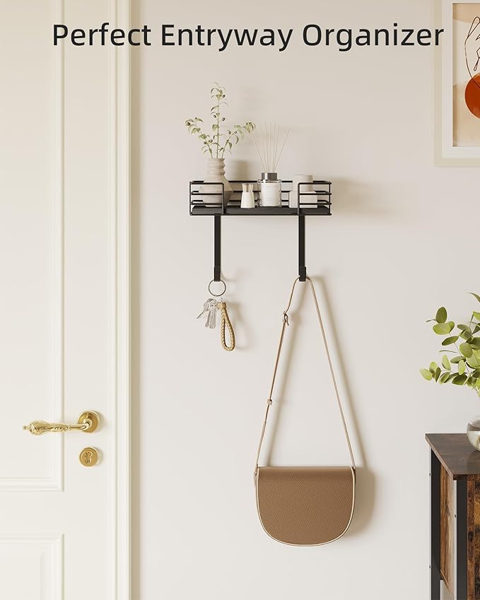 Ironing Board Holder Wall Mount, Metal Ironing Board Hanger with Shelf Laundry Room Decor and Accessories Iron Holder for Laundry, Fits T-Leg Ironing Board, Industrial Decor, Black