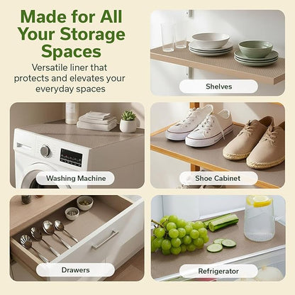 EVALAND Shelf Liners for Kitchen Cabinets Non-Adhesive 12" x 33 FT Beige Drawer Liner Non Slip, Washable Cabinet Liner, Waterproof Shelf Liners for Cabinets, Refrigerator Bathroom Pantry Cabinet Mat