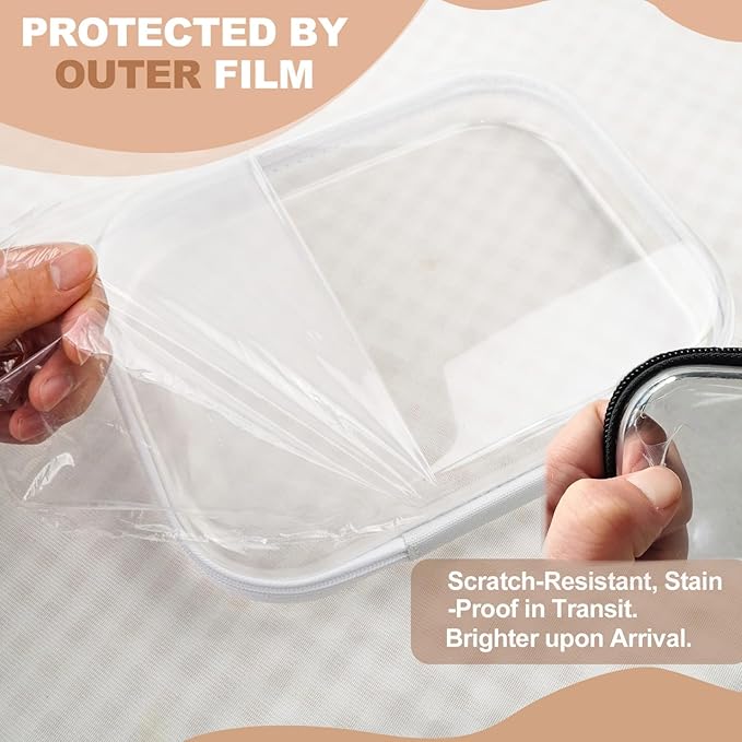 3PCS Clear Hard Shell Zipper Case,Toy Organizers and Storage Box,Clear Toiletry Cosmetic Case,Travel Makeup Bags, Diaper Bag Organizer,Pencil Case,Stackable Portable Transparent Zipper Pouches White-M