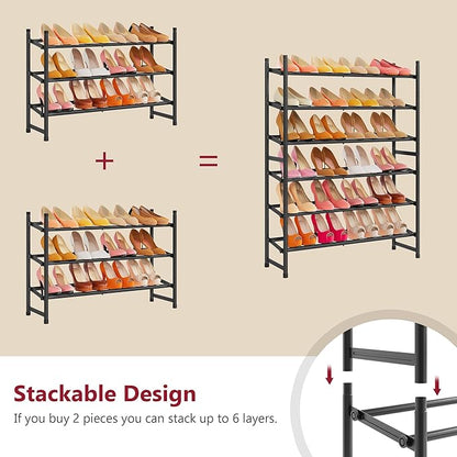 Tajsoon Expandable Shoe Rack for Closet 3 Tier, 28“-41“Adjustable & Stackable Shoe Shelf Storage, Metal Shoe Rack Organizer for Front Door Entrance, Closet, Garage, Entryway, Black