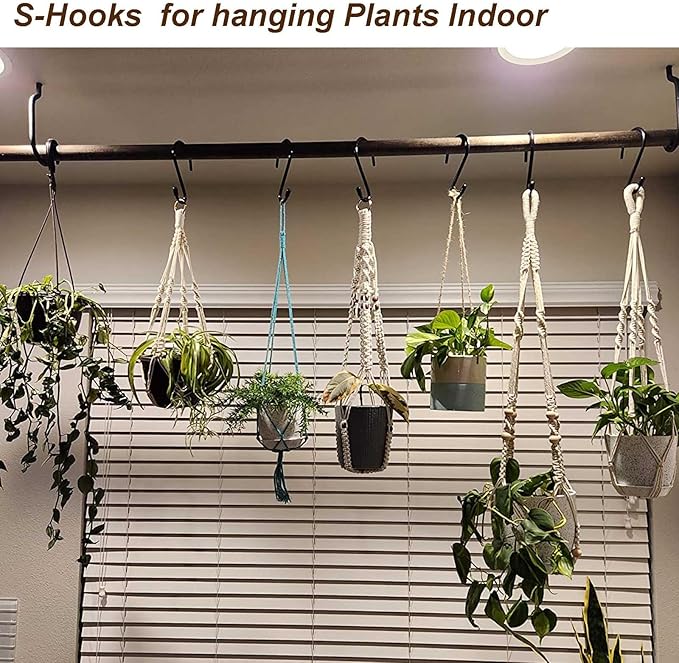 DaylyFav 8 Pack Black S Hooks, 5.5" Vinyl Coated Non-Slip Heavy Duty Steel Metal Utility Hooks Large S-Hook for Hanging Plants Flower Baskets Bird Feeders Coats Hats Bags Purses Towels, Holds 65 Lbs