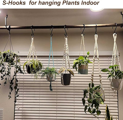 DaylyFav 8 Pack Black S Hooks, 5.5" Vinyl Coated Non-Slip Heavy Duty Steel Metal Utility Hooks Large S-Hook for Hanging Plants Flower Baskets Bird Feeders Coats Hats Bags Purses Towels, Holds 65 Lbs