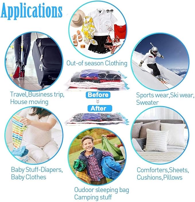 50 Pack Industrial Grade Extra Jumbo Double Seal Waterproof Vacuum Storage Bags 52"x47" (130x120cm) Reduces up to 80% (The Largest Bags Avilable) for Clothes, Blankets, Pillows, Bed, Closet Organizer.