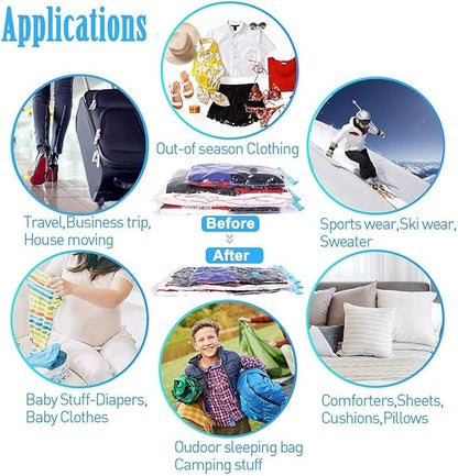 50 Pack Industrial Grade Extra Jumbo Double Seal Waterproof Vacuum Storage Bags 52"x47" (130x120cm) Reduces up to 80% (The Largest Bags Avilable) for Clothes, Blankets, Pillows, Bed, Closet Organizer.