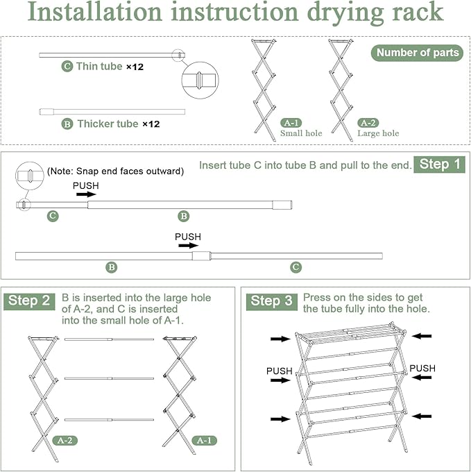 Foldable Drying Rack Clothing, 3-Tier Clothes Drying Rack Use for Indoor & Outdoor Antirust Laundry Drying Rack Collapsible 28" L x 35" H x 10" W