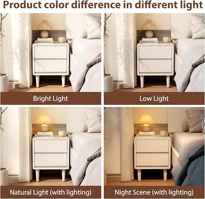 Solid Wood Nightstand White Night Stand with Drawers Mid Century Modern Nightstand with Storage,Wood Night Stand,Small Bedside Table for Bedroom,Living Room,Office,White Bedside Table