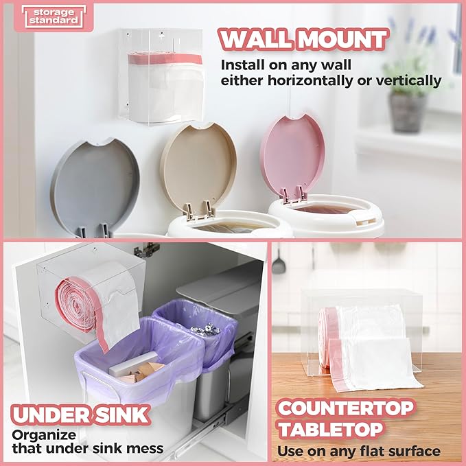 Storage Standard Trash Bag Holder Dispenser 10.5'' x 7'' x 7''- Acrylic Bags Dispensing Roll Organizer Holder, Garbage Liner Holder for Cabinet, Garbage & Under Sink - Open Side Design