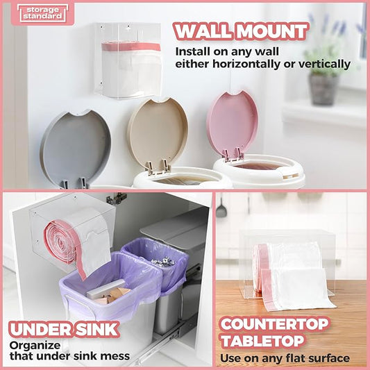 Storage Standard Trash Bag Holder Dispenser 10.5'' x 7'' x 7''- Acrylic Bags Dispensing Roll Organizer Holder, Garbage Liner Holder for Cabinet, Garbage & Under Sink - Open Side Design