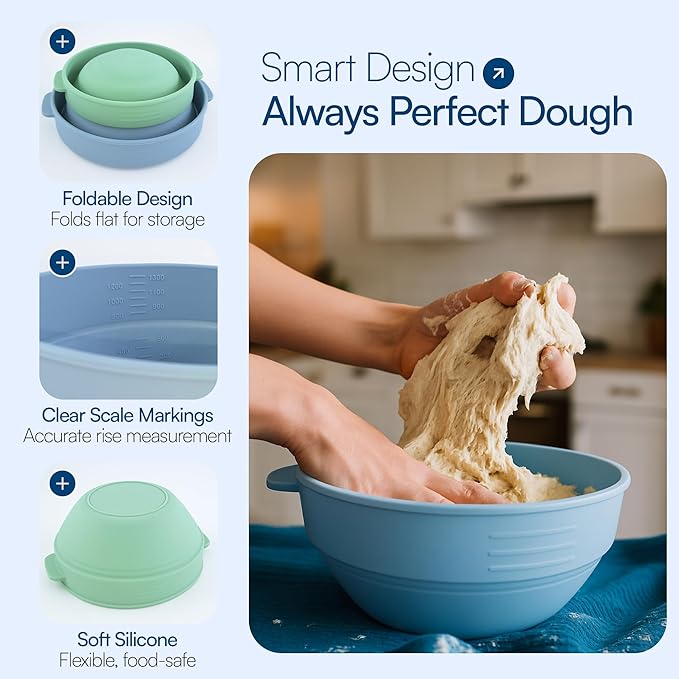 SAMATIZE Pizza Dough Proofing Containers with Lids – 4-Pack Silicone Stackable Boxes for Pizza Dough Balls – Airtight, BPA-Free Rising Buckets – Microwave & Freezer Safe Storage Set