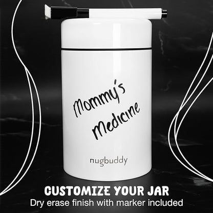 Smell Proof Container - Vacuum Insulated With Nested Glass Jar - UV Protection, Temperature Controlled Storage - Air Tight Stash Jar - Whiteboard Finish + Marker Included- 300 ml (3/4 Oz)
