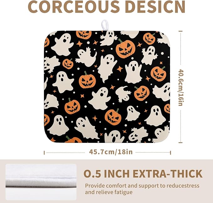 Wnoesat Halloween Dish Drying Mat for Kitchen Counter Pumpkin Spooky Ghosts Fall Dish Mat Absorbent Microfiber Reversible Dish Draining Mat Medium Dishes Pad 16 X 18 Inch