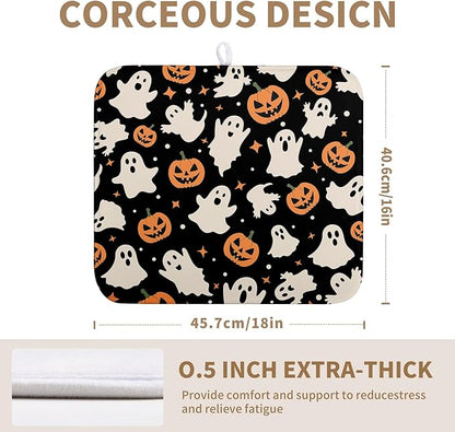 Wnoesat Halloween Dish Drying Mat for Kitchen Counter Pumpkin Spooky Ghosts Fall Dish Mat Absorbent Microfiber Reversible Dish Draining Mat Medium Dishes Pad 16 X 18 Inch