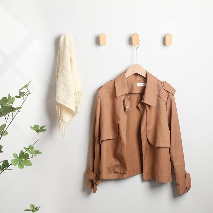 Wood Wall Hooks, 2 Pack Modern Minimalist Wood Hooks Wall Mounted, Natural Wooden Wall Coat Hook Rack, Wooden pegs for Hanging Hat, Towel, Robe, Bag