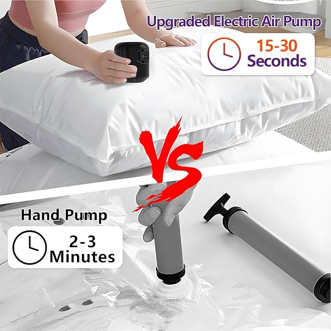 Morecoo 24Pack Vacuum Storage Bags with Electric Pump & New Air Valve, Space Saver Compression Bags for Clothes, Comforters, and Travel Essentials – Includes Jumbo, Large, Medium, Small & Roll-Up Bags