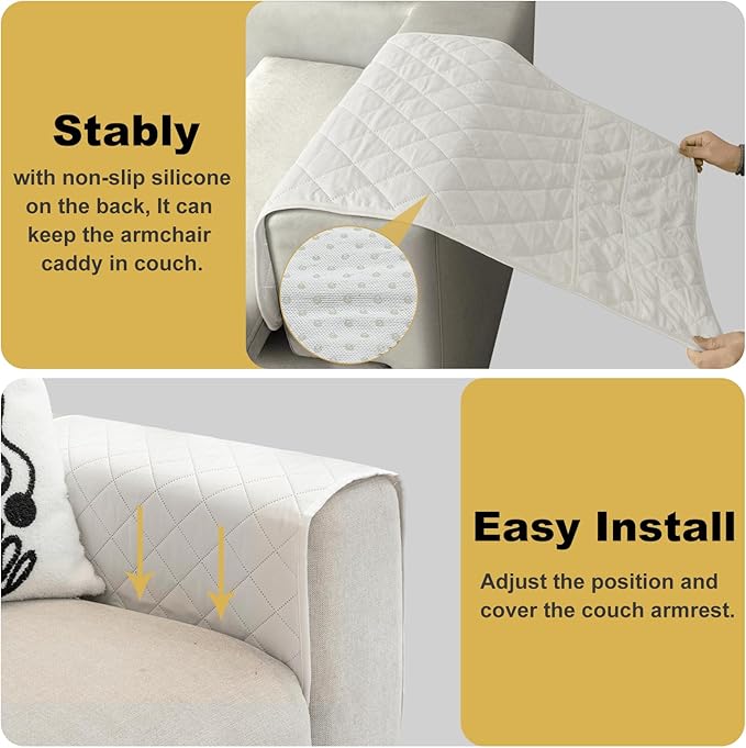 Gloserin Remote Control Holder for Recliner,Armchair Caddy,Non Slip Sofa Armrest Storage Organizer for Recliner Couch with 6 Pockets for TV Remote,Cell Phone,Magazine (Off-White)