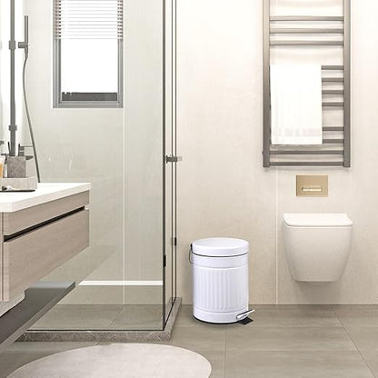 5 L Round Step Pet Trash with Lid,Mini Metal Pedal Bin,Small Garbage Can Wastebasket for Home,Car or Office，White