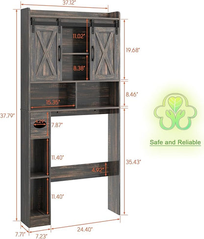 Vabches Over The Toilet Storage Cabinet, Farmhouse Storage Cabinet Over Toilet with Sliding Door& Toilet Paper Holder Stand，Home Space-Saving Toilet Rack, for Bathroom, Laundry and Restroom