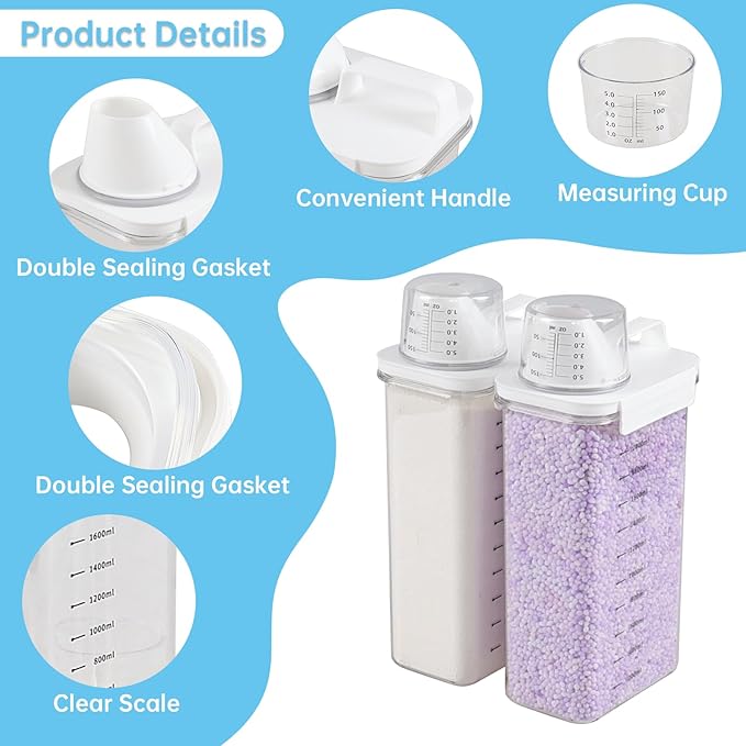 Sandmovie 3 Packs Laundry Detergent Dispenser, 78 Oz Clear Plastic Laundry Soap Containers with Scale