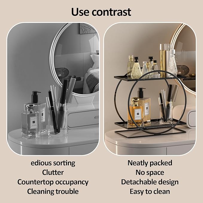 World-in-one 2 Tier Perfume Organizer for Dresser, Black Gold Perfume Makeup Perfume Stand Organizer for Vanity, Cosmetics Ideal Gift for Perfume Lovers-Black