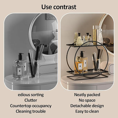 World-in-one 2 Tier Perfume Organizer for Dresser, Black Gold Perfume Makeup Perfume Stand Organizer for Vanity, Cosmetics Ideal Gift for Perfume Lovers-Black