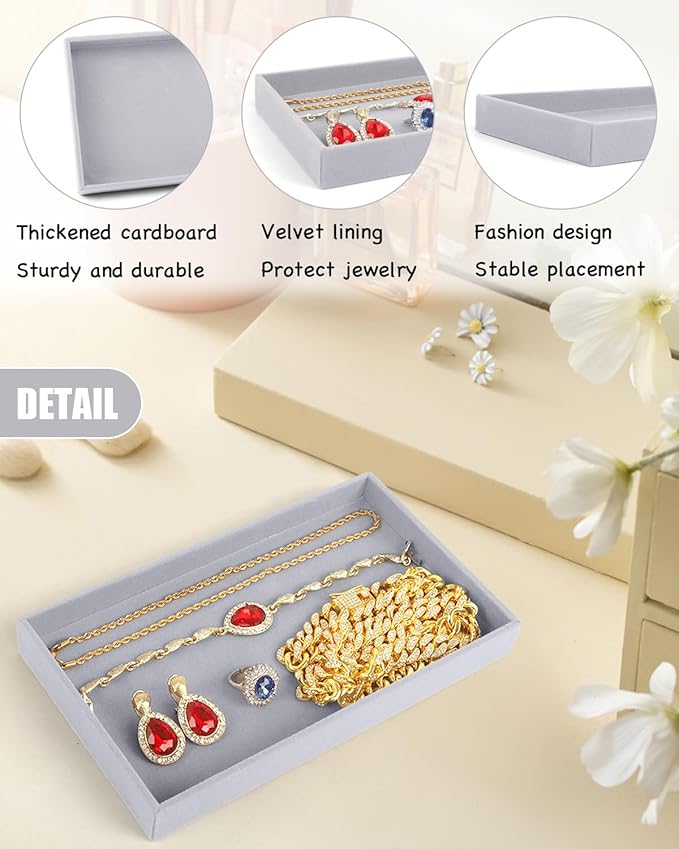 Velvet Jewelry Trays, 12pcs Stackable Jewelry Trays Velvet Tray, Jewelry Drawer Organizer Inserts Jewelry Display Tray For Necklace Earring Ring Bracelet,8.26 x 4.92 x 0.98 Inches