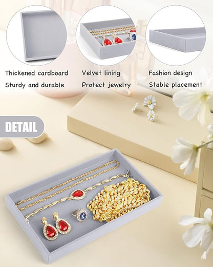 Velvet Jewelry Trays, 12pcs Stackable Jewelry Trays Velvet Tray, Jewelry Drawer Organizer Inserts Jewelry Display Tray For Necklace Earring Ring Bracelet,8.26 x 4.92 x 0.98 Inches