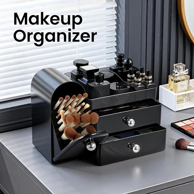Makeup Organizer,Vanity Organizer with Makeup Brush Holder,Large Skincare Organizers and Bathroom Countertop Organizer,Storage Lipstick,Perfume,Nail Polish,Beauty,Hair Accessories,Gifts for Women