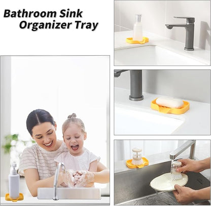 MicoYang Silicone Bathroom Soap Dishes with Drain Spout-Bathroom and Kitchen Sink Organizer,Sponge Holder,Dish Soap Tray,Perfect for Dispenser,Scrubber,Bottle,Cup on Sink or Counter-Yellow 4.9"×3.2"