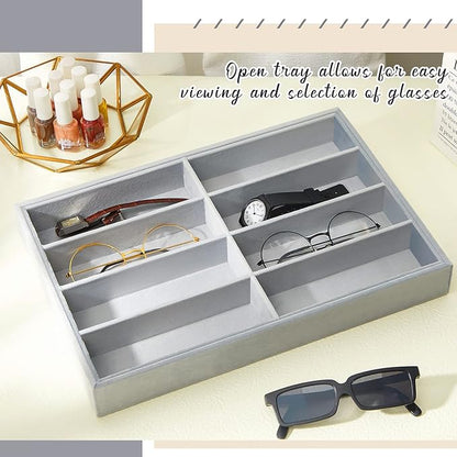 Amylove 2 Pcs Sunglass Organizer Trays Glasses Stackable Jewelry Trays Sunglass Organizer Display Box(8 Grids,Gray)