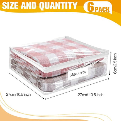 Plastic Storage Bags with Easy-Glide Zipper, Pack of 6, Durable Clear Vinyl Zippered Storage Bags for Clothes Sweaters Comforters Blankets Sheets Bedding (10.5 x 10.5 x 2.5 Inch)