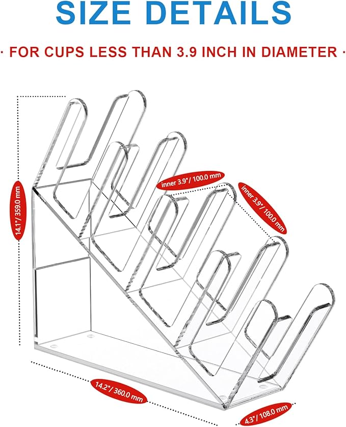 WINFFOR 4-Compartment Disposable Cup Holder - Cup and Lid Holder with Straw Organizer Clear Acrylic Cup Dispenser with Coffee Pod Storage for Coffee Station Bar Countertop Restaurant Breakroom