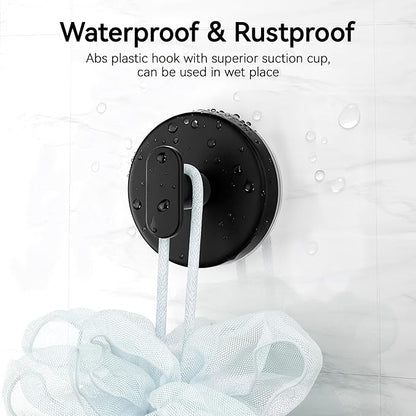 Josmimic Suction Cup Hooks for Shower, Removable Towel Hooks for Bathroom, Kitchen, Glass Door, Mirror, Tile – Loofah, Towel, Coat, Bath Robe Hook for Hanging, Black 4 Pack