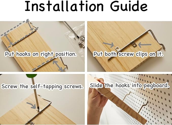 SEVENY Shelves for PegBoard, Pine Wooden Pegboard Shelf Wall Organizer, Wooden Board for Walls Home, Garage Tool Storage, Office Organization, Kitchen, Craft Room,4 Pack