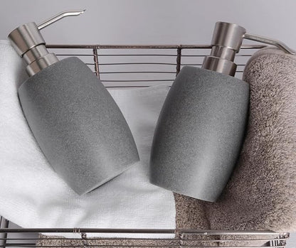 Clasin Home Sandstone Textured Resin Soap Dispenser with Metallic Pump and Waterproof Bottle Labels for Bathroom Kitchen Dish Hand Wash Shower Lotion Shampoo, 12 Oz, 2 Sets Gray