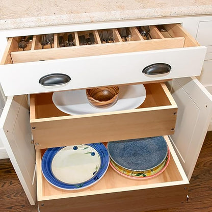 Pull Out Cabinet Organizer, 26''W×21''D×16''H Soft Close Slide Out Wood Drawer Shelves Storage for Kitchen, 2-Tier, Finished, Heavy-Duty, Bottom Assembly