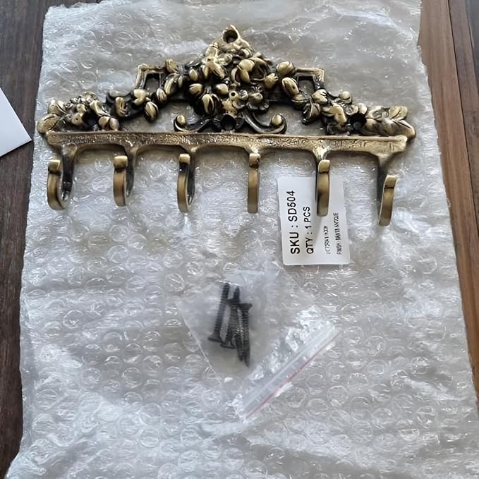 Victorian Brass Wall Hooks for Keys, Vintage Wall Mounted Antique Boho Key Holder for Decor, 6 Prong Decorative Key Hooks, Shabby Chic Towel Hooks Rustic- 1 Piece