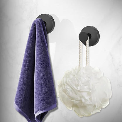 GMYOO Suction Cup Hooks for Shower, Bathroom,Glass Windows,Tile – Towel, Loofah, No-Drill Wreath Hanger for Front Door Waterproof Hook Hold,Black 4packs