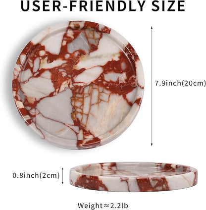 LWALMS Marble Perfume Jewelry Tray - Stone Trinket Ring Key Purse Holder Dish, Round Plate Decorative Bowl for Nightstand Entryway Coffee Table Decor (7.9 inch)