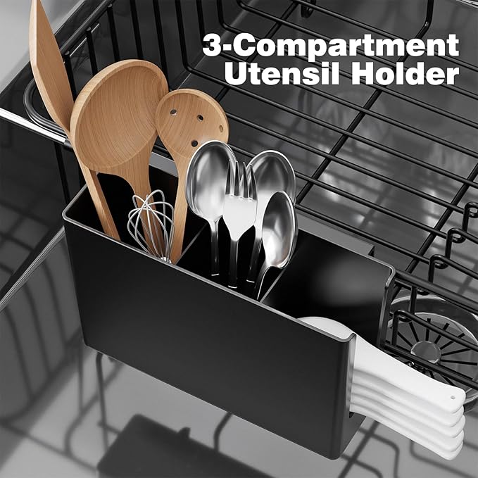 jouzevic Dish Drying Rack in Sink: Expandable, 3-Slot Utensil Holder, Anti-Slip Handle. Small Dish Rack: Ideal for Small Households. Kitchen Drying Rack: Black