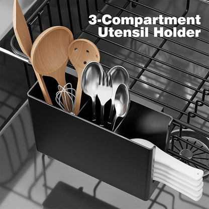 jouzevic Dish Drying Rack in Sink: Expandable, 3-Slot Utensil Holder, Anti-Slip Handle. Small Dish Rack: Ideal for Small Households. Kitchen Drying Rack: Black