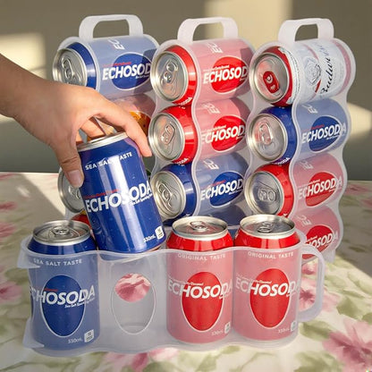 ChasBete Portable Soda Can Organizer for Refrigerator Shelf, Beer Can Holder, Fridge Storage Sliding Rack, Clear Plastic 2 Pack