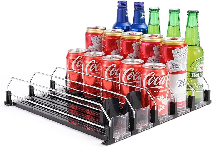 BingoHive Drink Dispenser for Refrigerator, Self-Pushing Soda Can Organizer for Fridge, 5 Rows already Assembled, Automatic Can Dispenser with Spring Loaded for Refrigerator Holds 25 cans, Black