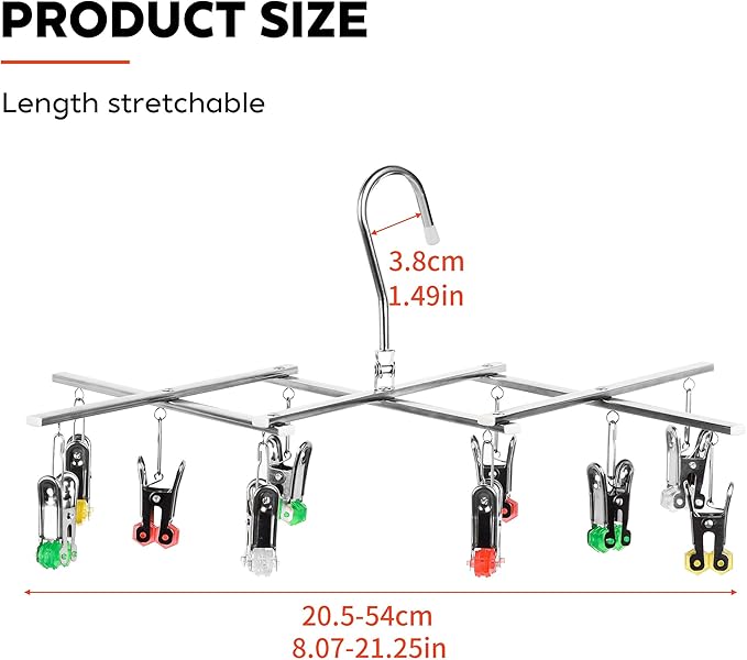 Drying Hanger, Hanging Drying Rack, Drip Hanger Stainless Steel with 10 Pegs for Laundry Underwear Socks, The Clips Release Quickly, Folding Portable