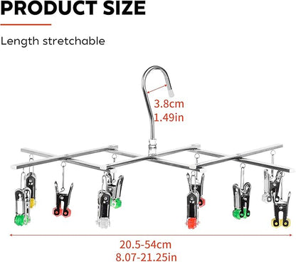 Drying Hanger, Hanging Drying Rack, Drip Hanger Stainless Steel with 10 Pegs for Laundry Underwear Socks, The Clips Release Quickly, Folding Portable