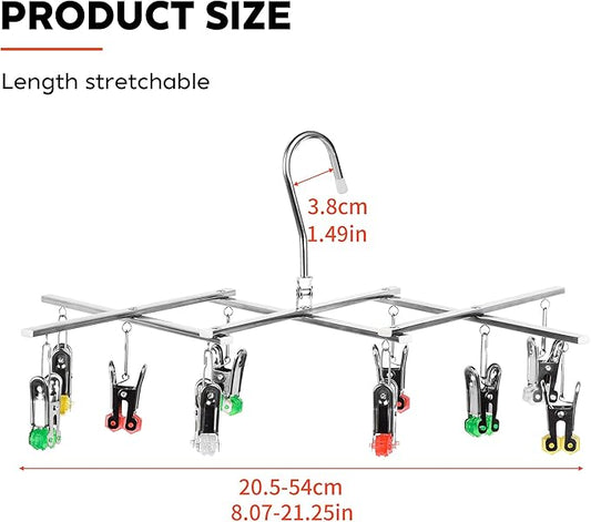 Drying Hanger, Hanging Drying Rack, Drip Hanger Stainless Steel with 10 Pegs for Laundry Underwear Socks, The Clips Release Quickly, Folding Portable
