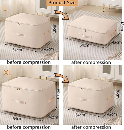 Ultra Space Saving Self Compression Organizer, Heavy Duty Moving Bags, Storage Tote for Space Saving, Self Compression Moving Large Capacity Organizer Bag for Comforters (Grey, XL (54 * 42 * 60CM))