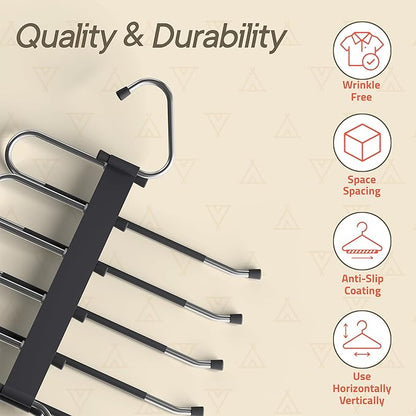 Campior Space Saving Pants Hangers 4 Pack, 6 Layer Jeans Hangers and Closet Organizer for Jeans, Scarves, & Skirts, Multi-Layer Hanger with Anti-Slip Stopper, Heavy-Duty S-Type Stainless Steel, Gray