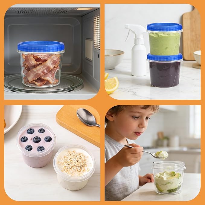 ISUSSER 6 Pack Freezer Containers with Screw On Lids, 24 Oz Stackable Reusable Plastic Storage Container, Airtight Plastic Food Storage Containers with Twist Top Lids for Food Soup Jello Sauce