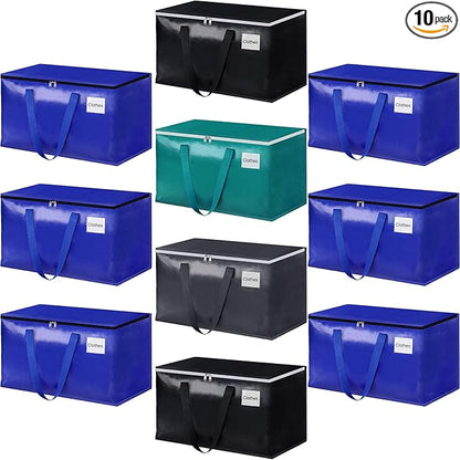 StorageRight Moving Bags-Heavy Duty Moving Boxes, Storage Totes with Zipper, Reinforced Handles and Tag Pocket-Collapsible Moving Supplies for moving, Storage and Travel 93L(Four Colors-10 Pack)