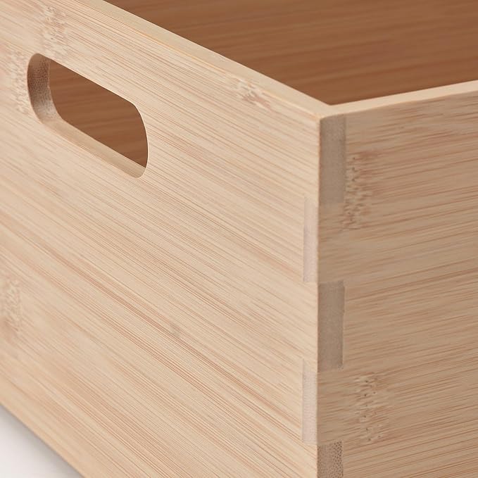Bamboo Storage Box – Organizer Bin for Kitchen Utensils, Spice Jars, Bathroom Accessories, or Drawer Organization, Durable Natural Bamboo with Stackable Design (12 ½x9 ½x6) (Light bamboo)